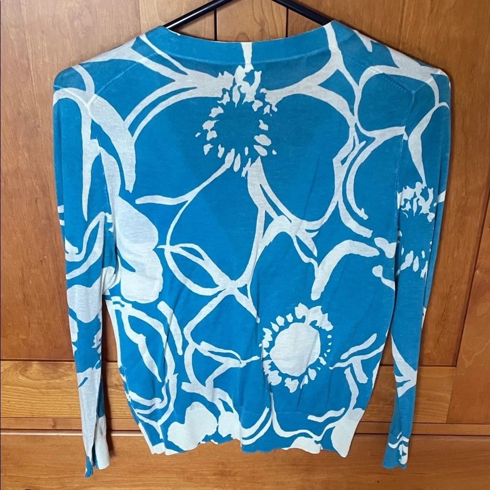 J. Crew Teal and White Floral V-Neck Cardigan - Picture 3 of 5